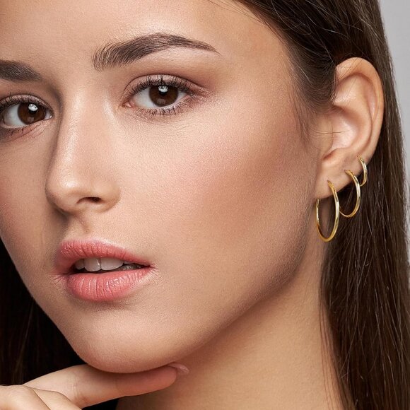 14K Gold Filled Hoop Earrings Set Women Lightweight Tarnish Resistant Waterproof - Picture 2 of 6